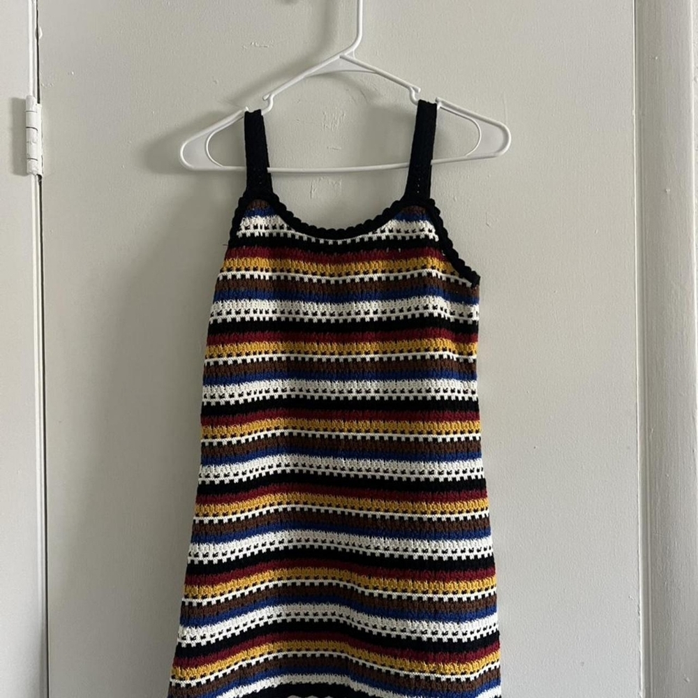 Zara Girls Striped Crochet Tank Dress - Navy, White, Mustard, Rust, Blue